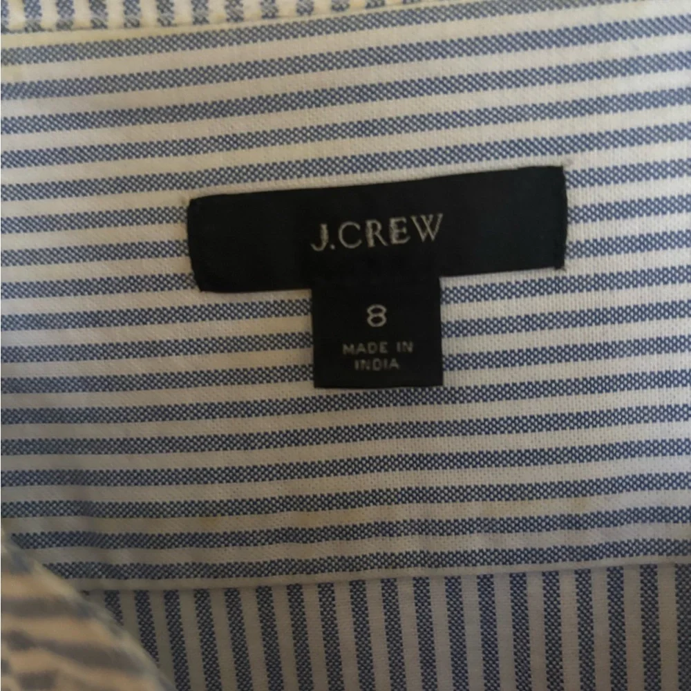 J. Crew Blue and White Striped Long Sleeve Shirt Dress